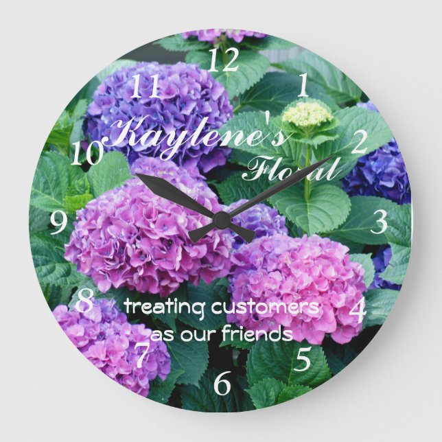 Hydrangea 4511 Clock- customize or personalize Large Clock (Front)