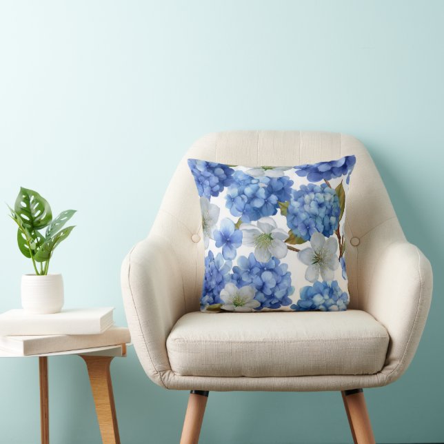 Hydrangea and Cherry Bloom Throw Pillow (Chair)
