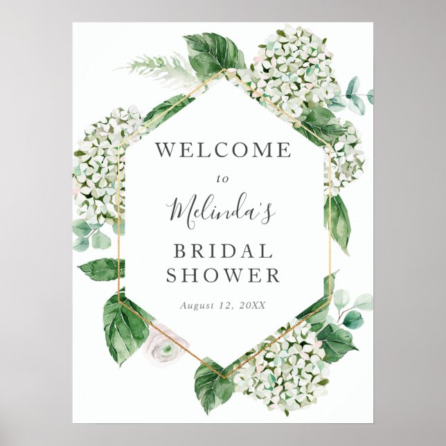 Hydrangea and Greenery Bridal Shower Welcome Sign (Front)