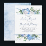 Hydrangea and Greenery Dusty Blue Floral Wedding Invitation<br><div class="desc">White roses,  hydrangeas,  eucalyptus dusty blue modern and romantic wedding invitations</div>