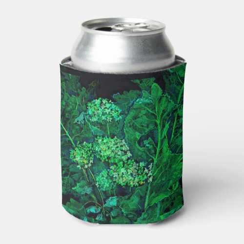 Hydrangea and Horseradish Floral Art Black  Green Can Cooler