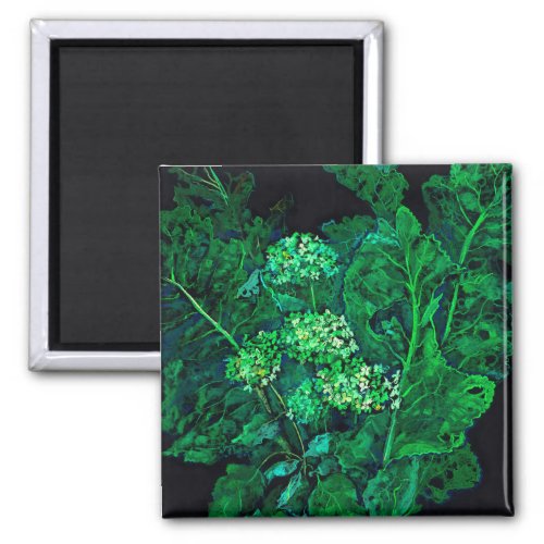 Hydrangea and Horseradish Floral Art Black  Green Magnet