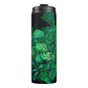 Hydrangea and Horseradish Floral Art Black & Green Thermal Tumbler