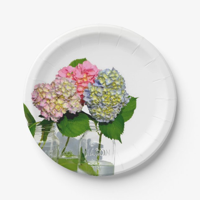 Hydrangea and Mason jar Paper Plates (Front)
