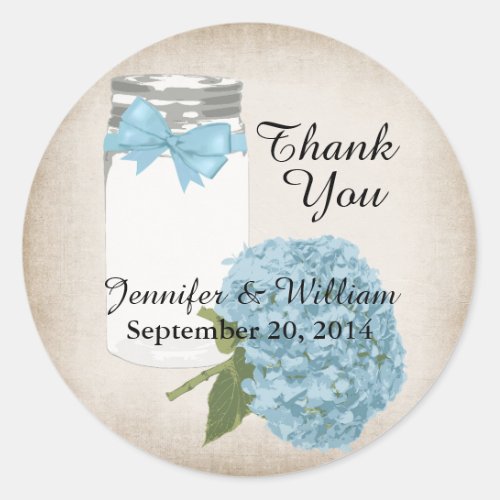 Hydrangea and Mason Jar Wedding Favor Sticker