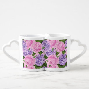 Hydrangea and peony pattern coffee mug set