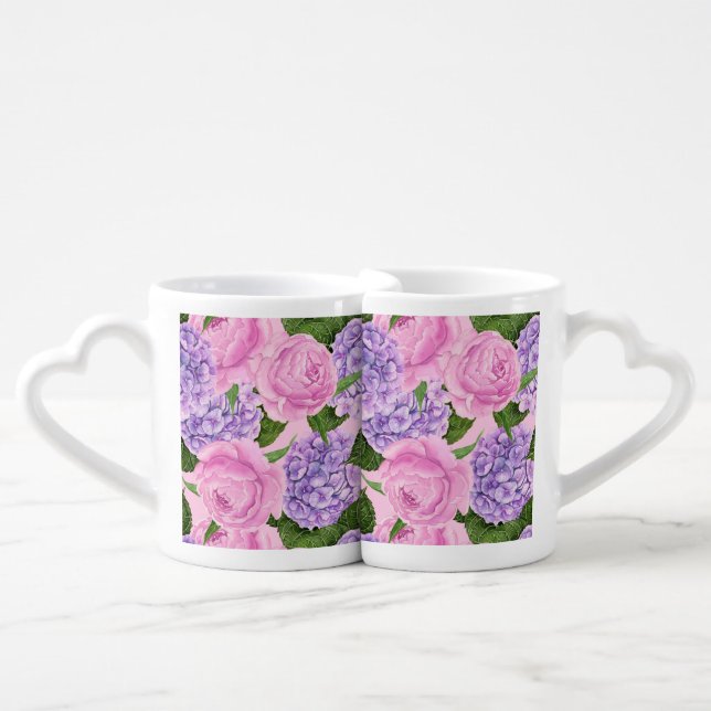 Hydrangea and peony pattern coffee mug set (Front Nesting)