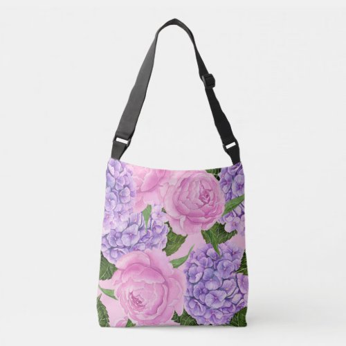 Hydrangea and peony pattern crossbody bag