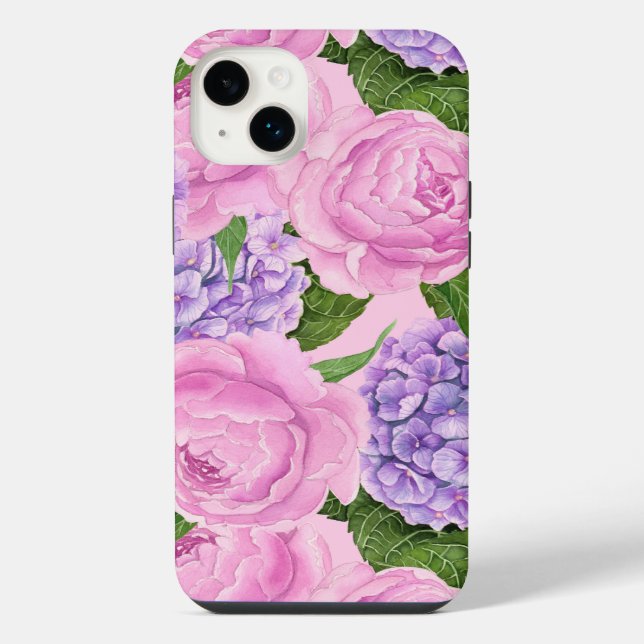 Hydrangea and peony pattern iphone case (Back)