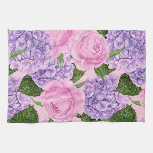 Hydrangea and peony pattern kitchen towel
