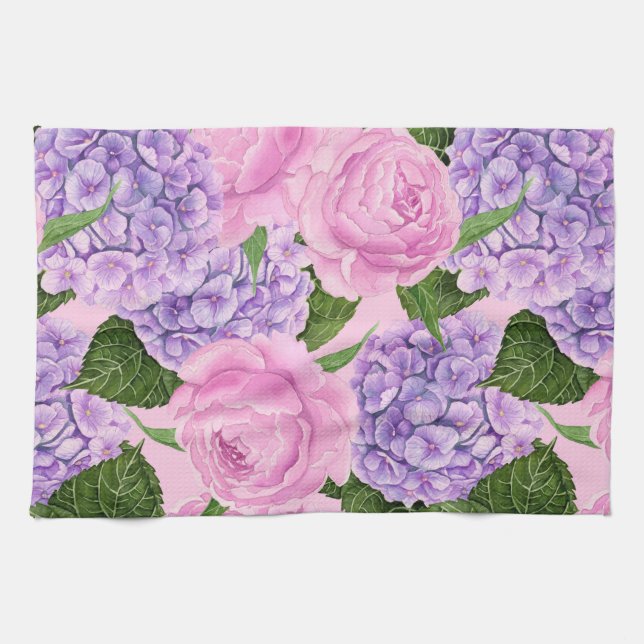 Hydrangea and peony pattern kitchen towel (Horizontal)