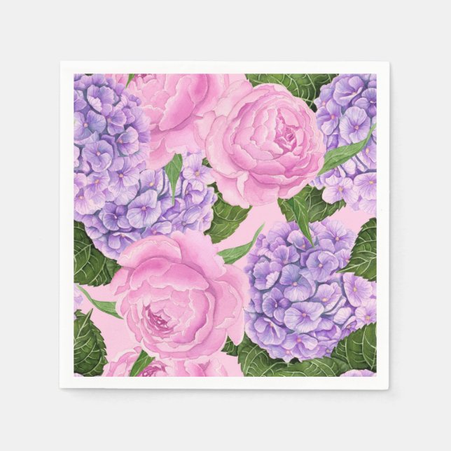 Hydrangea and peony pattern napkins (Front)