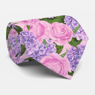 Hydrangea and peony pattern neck tie