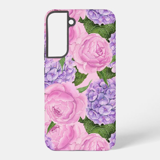 Hydrangea and peony pattern samsung galaxy case (Back)