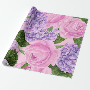 Hydrangea and peony pattern wrapping paper