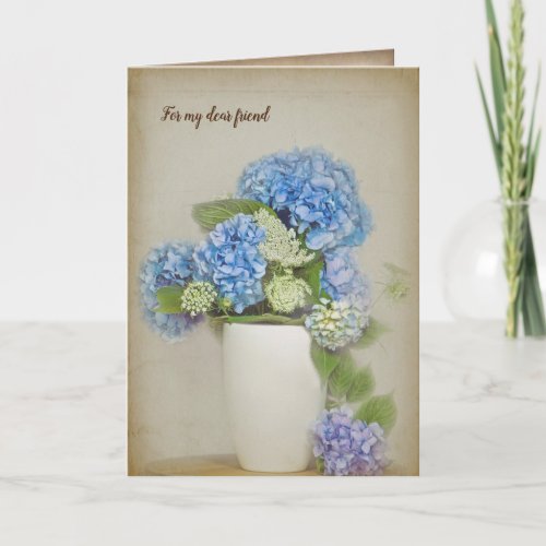 hydrangea and Queen Annes Lace bouquet in vase Card