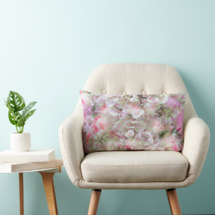 Hydrangea and Roses - Vintage Bouquet in Oil Lumbar Pillow