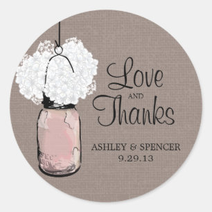 Hydrangea and Rustic Mason Jar Classic Round Sticker