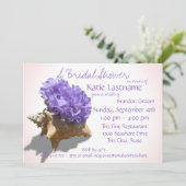 Hydrangea and Seashell Bridal Shower Lavender Invitation (Standing Front)