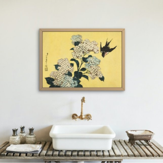 Hydrangea And Swallow Vintage Japanese Art Poster (Creator Uploaded)
