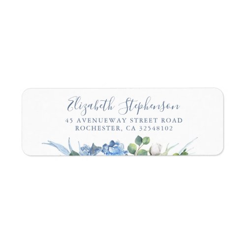 Hydrangea and White Flowers Greenery Dusty Blue Label