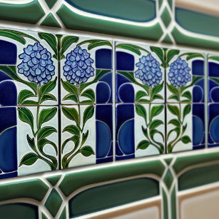 Hydrangea Art Deco Floral Wall Decor Art Nouveau Ceramic Tile