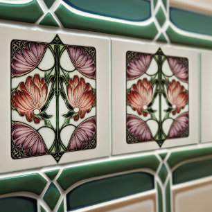 Hydrangea Art Deco Floral Wall Decor Art Nouveau Ceramic Tile