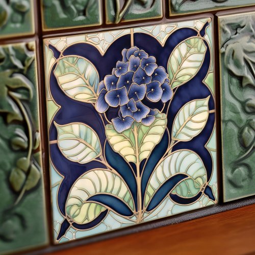 Hydrangea Art Deco Floral Wall Decor Art Nouveau Ceramic Tile