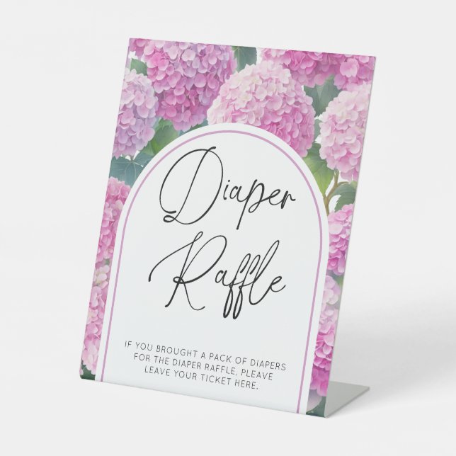 Hydrangea Baby Shower Diaper Raffle Pedestal Sign (Front)