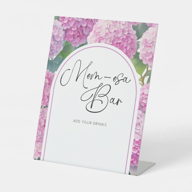 Hydrangea Baby Shower Mom-osa Bar Pedestal Sign (Front)