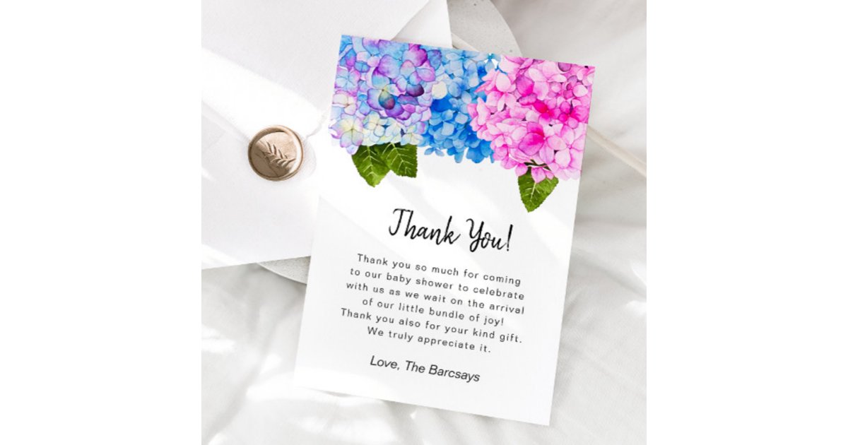 Hydrangea Baby Shower Thank You Card | Zazzle