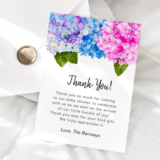 Hydrangea Baby Shower Thank You Card | Zazzle