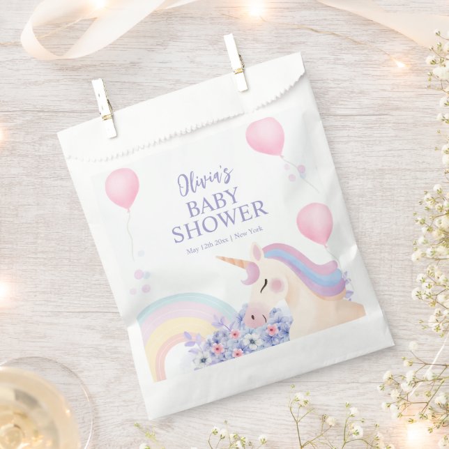 Hydrangea Balloon Rainbow Unicorn Baby Shower  Favor Bag (Clipped)
