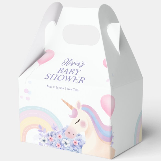 Hydrangea Balloon Rainbow Unicorn Baby Shower  Favor Boxes (Back)