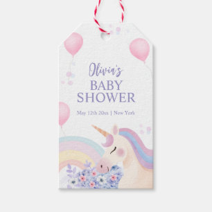 Hydrangea Balloon Rainbow Unicorn Baby Shower  Gift Tags