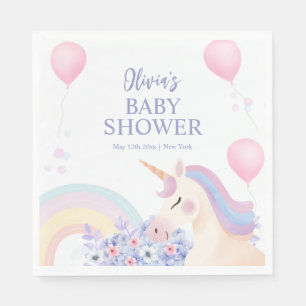 Hydrangea Balloon Rainbow Unicorn Baby Shower Napkins