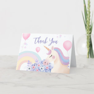 Hydrangea Balloon Rainbow Unicorn Baby Shower  Thank You Card