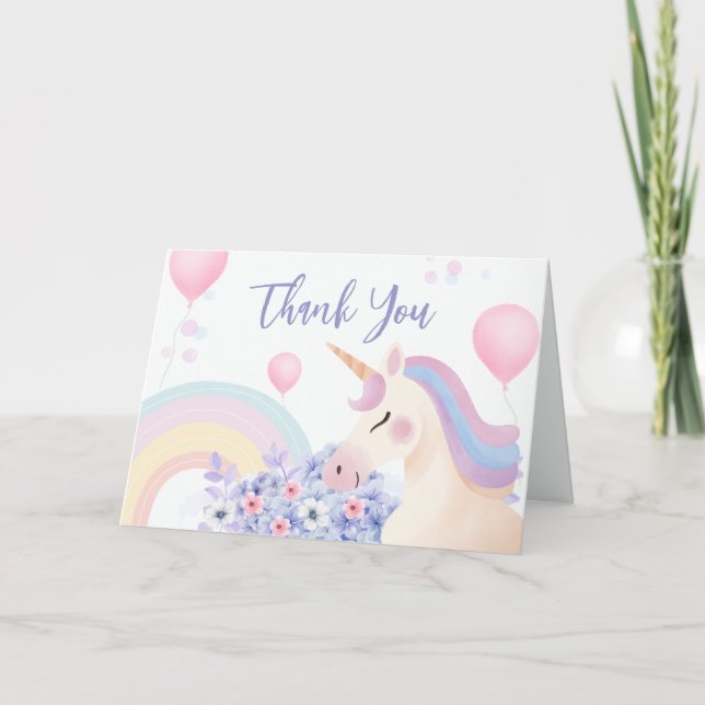 Hydrangea Balloon Rainbow Unicorn Baby Shower  Thank You Card (Front)