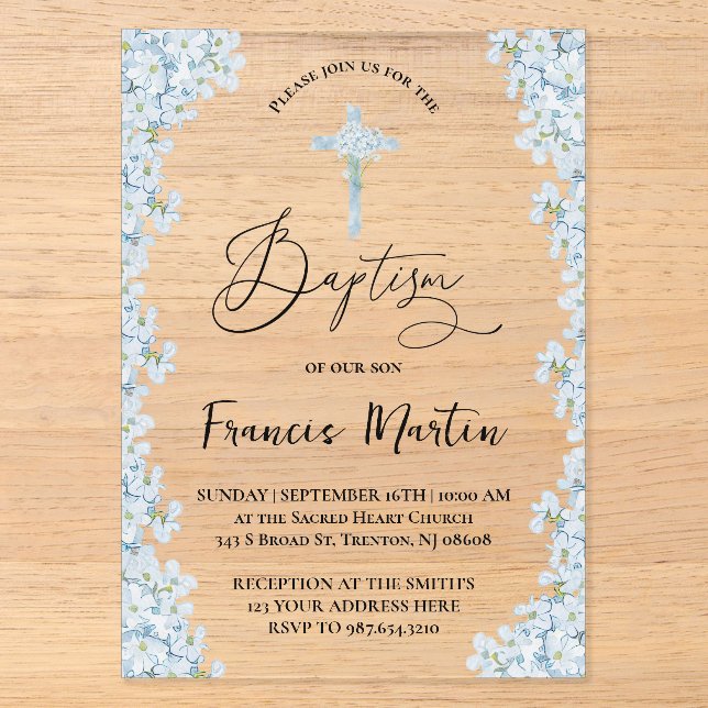 Hydrangea Baptism Acrylic Invitations (Front)
