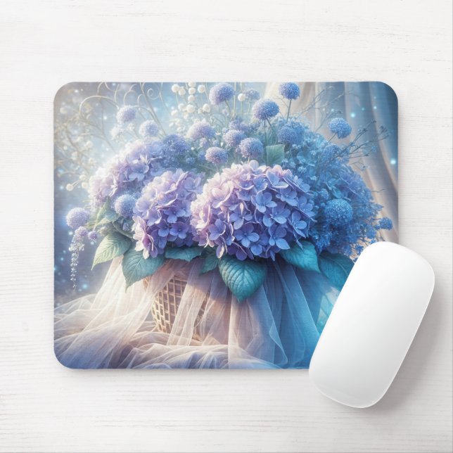 Hydrangea Basket Bouquet and Tulle Mouse Pad (With Mouse)