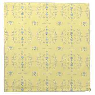 Hydrangea Block Pattern- Yellow and Blue Cloth Napkin