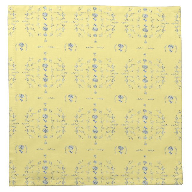 Hydrangea Block Pattern- Yellow and Blue Cloth Napkin (Front)