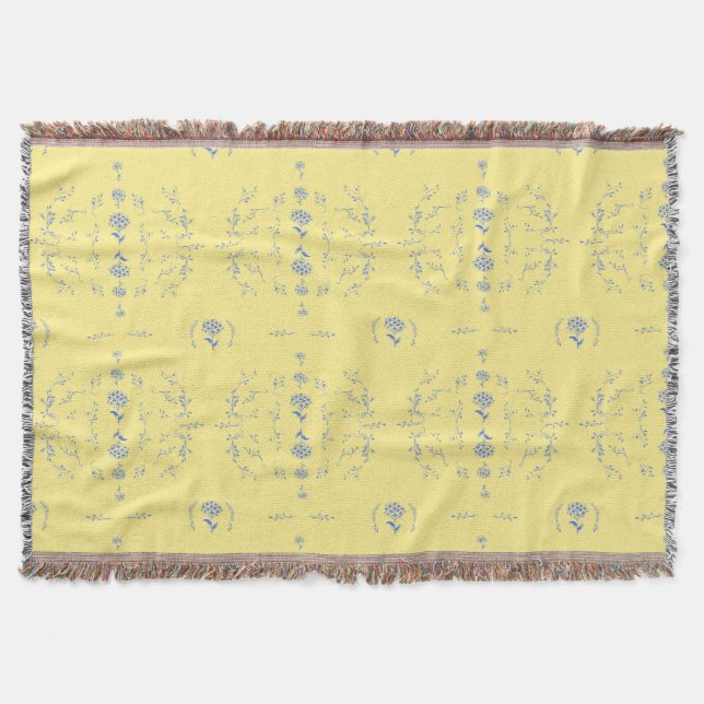Hydrangea Block Pattern- Yellow and Blue Throw Blanket (Front)