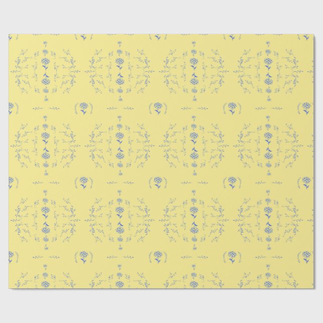 Hydrangea Block Yellow and Blue Pattern Wrapping Paper (Flat)