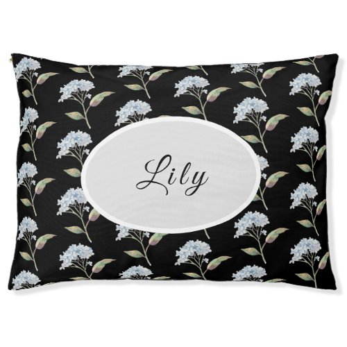 Hydrangea Bloom on Black Personalized Pet Bed
