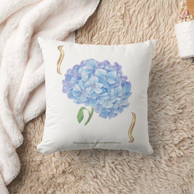 Hydrangea Bloom – Vintage Botanical Flower  Throw Pillow (Blanket)