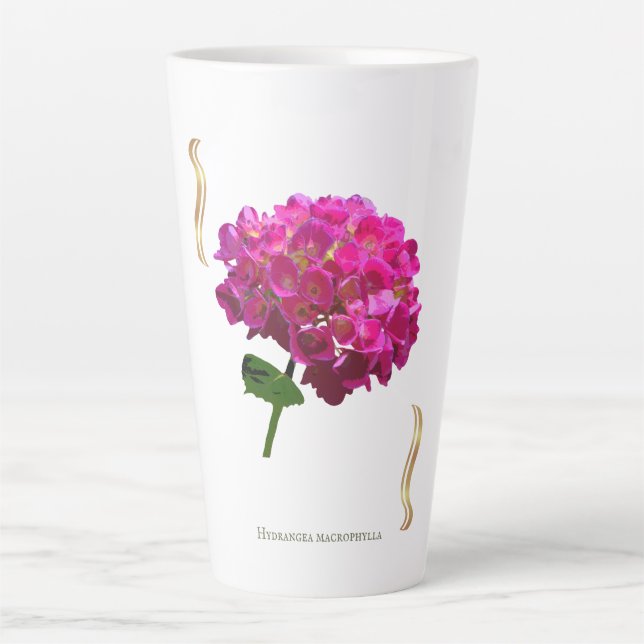 Hydrangea Bloom – Vintage Botanical Fuchsia Latte Mug (Front)
