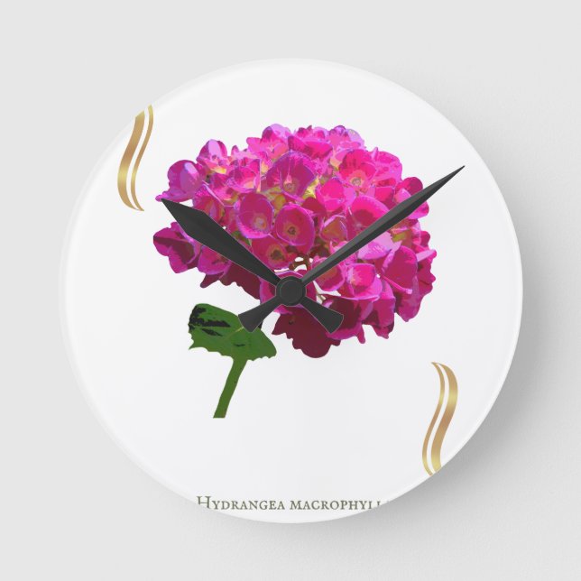Hydrangea Bloom – Vintage Botanical Fuchsia Round Clock (Front)
