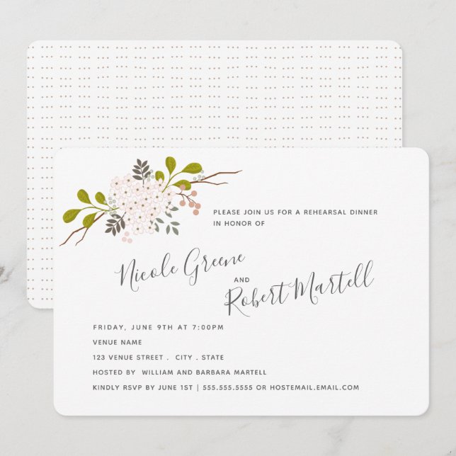 Hydrangea Blooms Botanical Rehearsal Dinner Invitation (Front/Back)