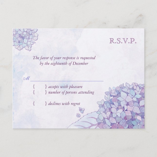 Hydrangea Blooms Wedding RSVP Invitation Postcard (Front)
